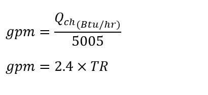 ساده شده معادله دبی حجمی آب خنک بر حسب گالن بر دقیقه